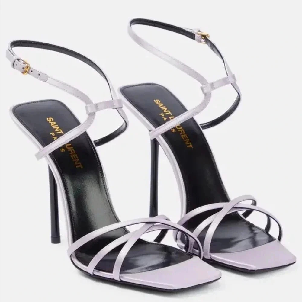 YSL YVES SAINT LAURENT NIB Nuit 105 Crepe Satin Sandals Heels Stilettos 38.5 - Picture 1 of 14